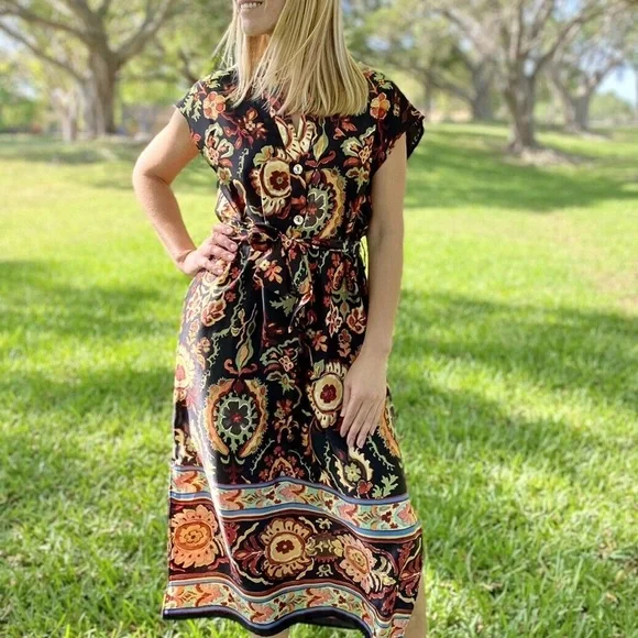 knee length dresses for ladies Avn Tulip Dress Multicolor Flowers main image 0